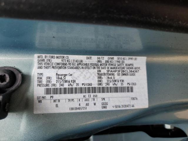 1FAHP3F28CL384367 - 2012 FORD FOCUS SE BLUE photo 12