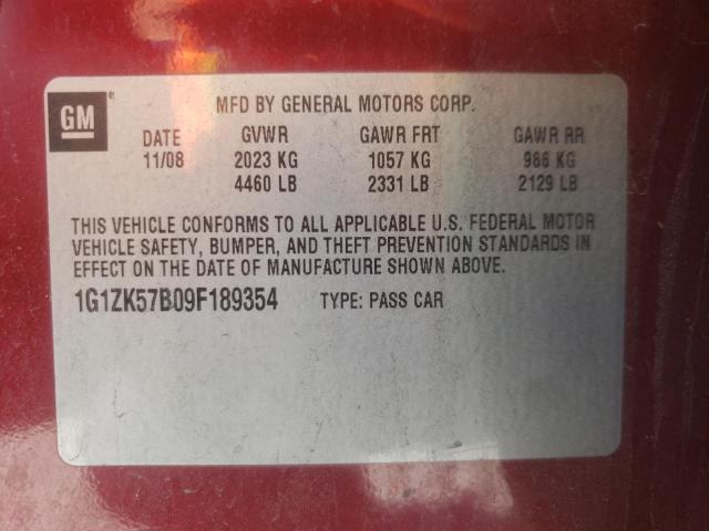 1G1ZK57B09F189354 - 2009 CHEVROLET MALIBU LTZ მუქწითელი ფოტო 10