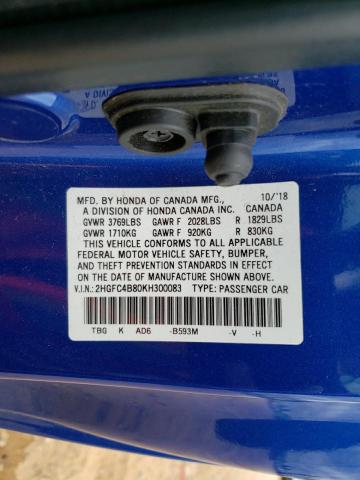 2HGFC4B80KH300083 - 2019 HONDA CIVIC SPORT 蓝色 照片 12