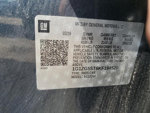 1G1ZG5ST6KF194520 - 2019 CHEVROLET MALIBU RS 灰色 照片 12