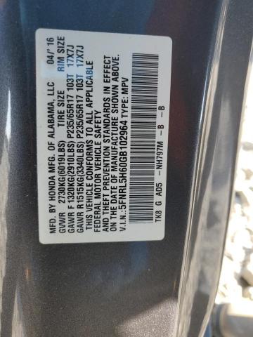 5FNRL5H60GB102964 - 2016 HONDA ODYSSEY EXL GRAY photo 14