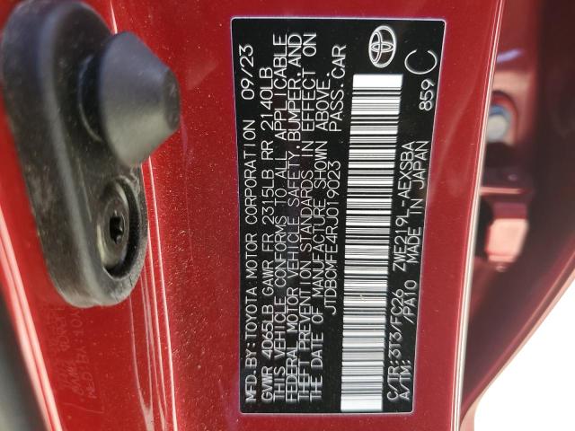JTDBCMFE4RJ019023 - 2024 TOYOTA COROLLA LE MAROON photo 12