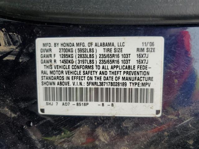 5FNRL38717B028189 - 2007 HONDA ODYSSEY EXL BLUE photo 13