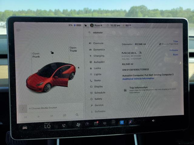 5YJ3E1EB0LF735632 - 2020 TESLA MODEL 3 Rojo foto 9