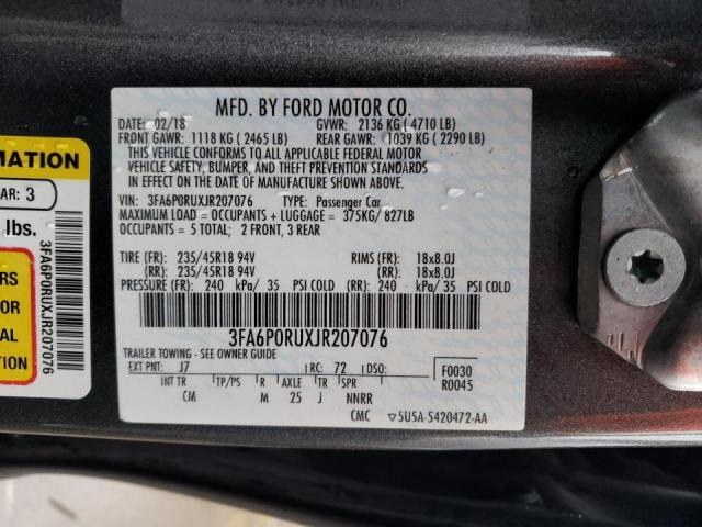 3FA6P0RUXJR207076 - 2018 FORD FUSION TITANIUM/PLATINUM HEV GRAY photo 12