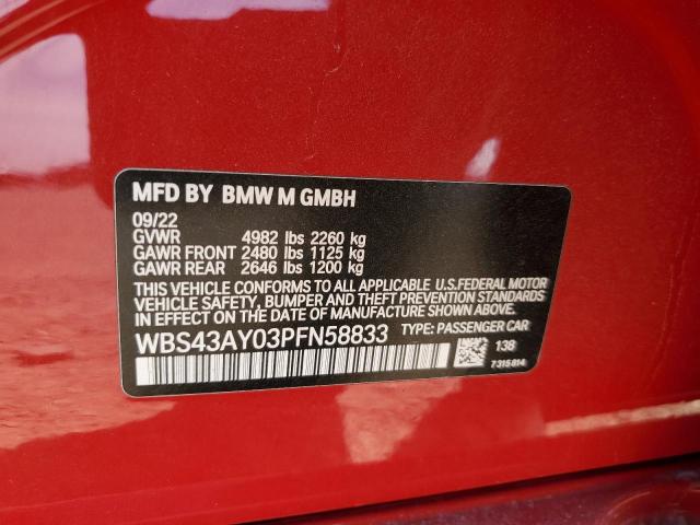 WBS43AY03PFN58833 - 2023 BMW M3 COMPETITION წითელი ფოტო 13