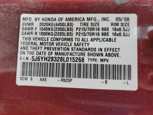 5J6YH28328L015268 - 2008 HONDA ELEMENT LX MAROON photo 14