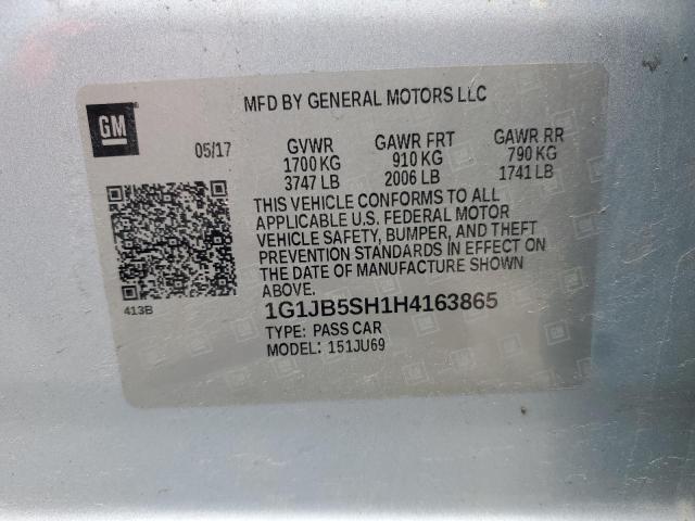 1G1JB5SH1H4163865 - 2017 CHEVROLET SONIC LS BLUE photo 12