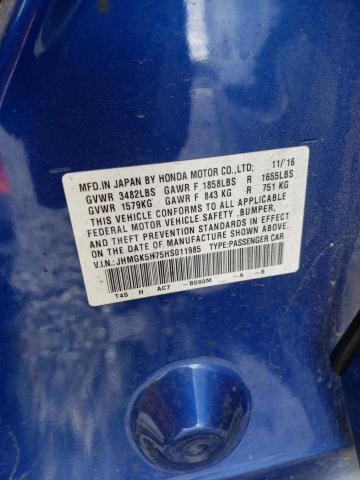 JHMGK5H75HS011985 - 2017 HONDA FIT EX BLUE photo 12