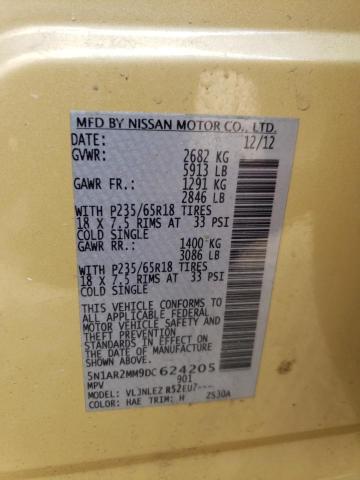 5N1AR2MM9DC624205 - 2013 NISSAN PATHFINDER S GOLD photo 12