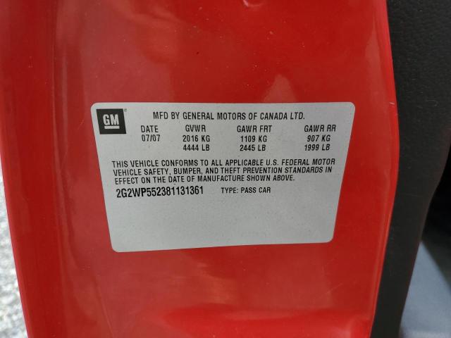2G2WP552381131361 - 2008 PONTIAC GRAND PRIX 红色 照片 12