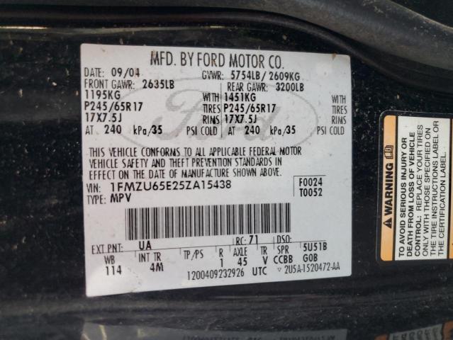 1FMZU65E25ZA15438 - 2005 FORD EXPLORER LIMITED BLACK photo 12