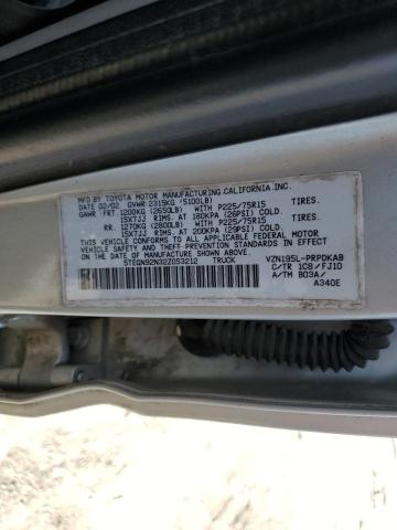 5TEGN92N32Z053212 - 2002 TOYOTA TACOMA DOUBLE CAB PRERUNNER SILVER photo 12