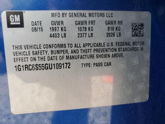 1G1RC6S55GU109172 - 2016 CHEVROLET VOLT LT BLUE photo 12