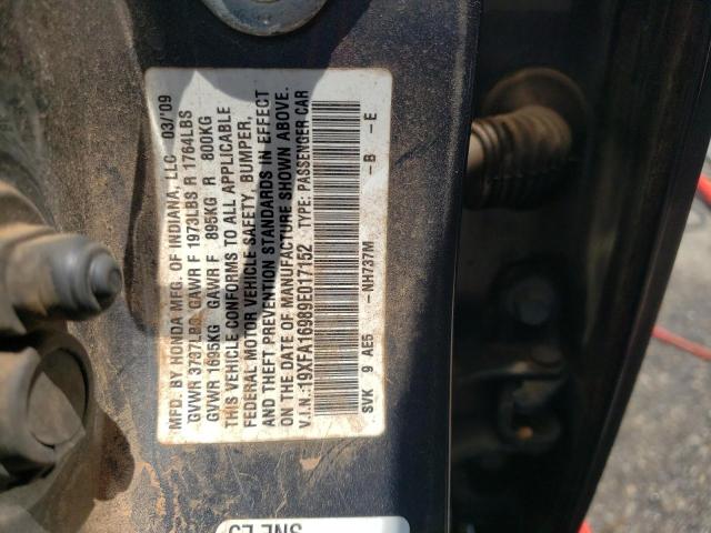 19XFA16989E017152 - 2009 HONDA CIVIC EXL GRAY photo 12