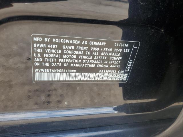 WVWBN7AN9GE513399 - 2016 VOLKSWAGEN CC BASE BLACK photo 12