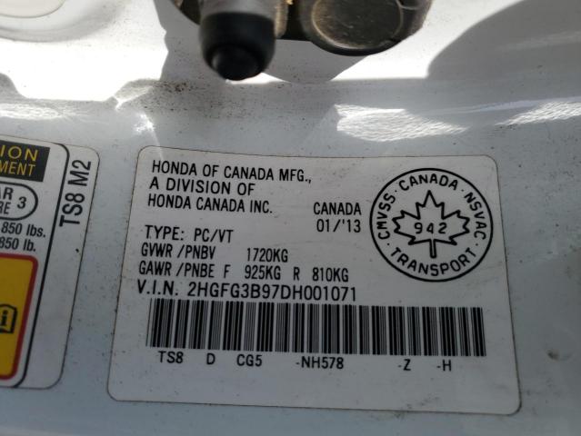 2HGFG3B97DH001071 - 2013 HONDA CIVIC EXL WHITE photo 12