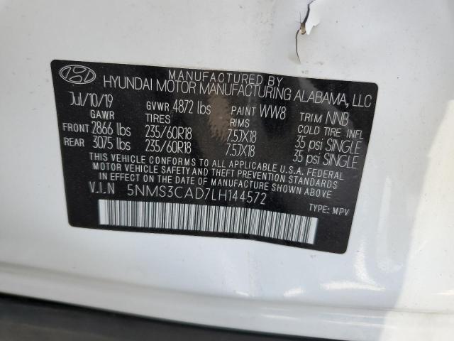 5NMS3CAD7LH144572 - 2020 HYUNDAI SANTA FE SEL WHITE photo 12