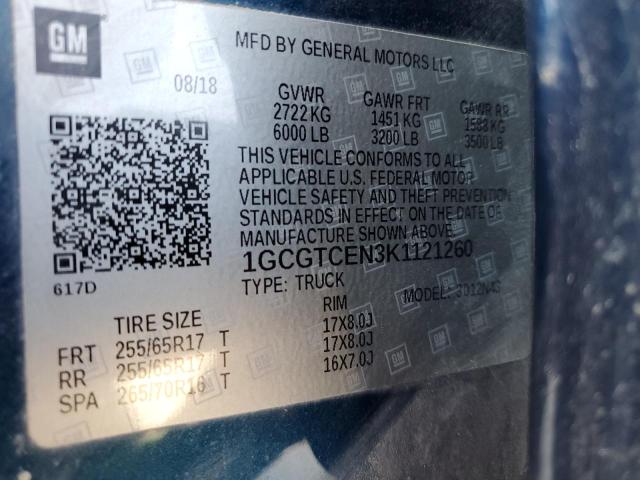 1GCGTCEN3K1121260 - 2019 CHEVROLET COLORADO LT BLUE photo 12