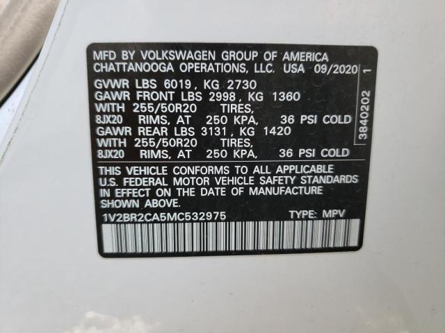 1V2BR2CA5MC532975 - 2021 VOLKSWAGEN ATLAS SEL WHITE photo 12