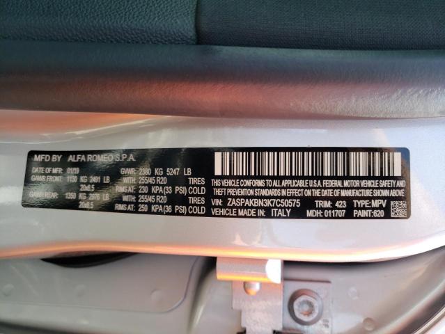 ZASPAKBN3K7C50575 - 2019 ALFA ROMEO STELVIO TI SILVER photo 13
