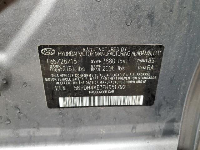 5NPDH4AE3FH651792 - 2015 HYUNDAI ELANTRA SE SILVER photo 12