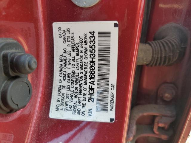 2HGFA16609H355334 - 2009 HONDA CIVIC LX-S MAROON photo 12