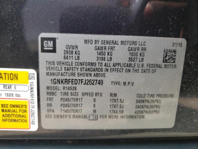 1GNKRFED7FJ262749 - 2015 CHEVROLET TRAVERSE LS CHARCOAL photo 13