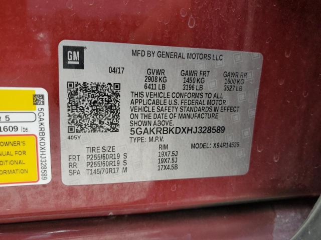 5GAKRBKDXHJ328589 - 2017 BUICK ENCLAVE RED photo 13