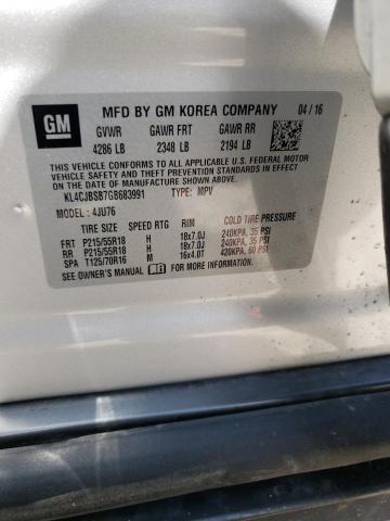 KL4CJBSB7GB683991 - 2016 BUICK ENCORE CONVENIENCE 银色 照片 12