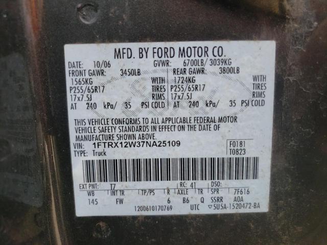 1FTRX12W37NA25109 - 2007 FORD F-150 BLACK photo 12