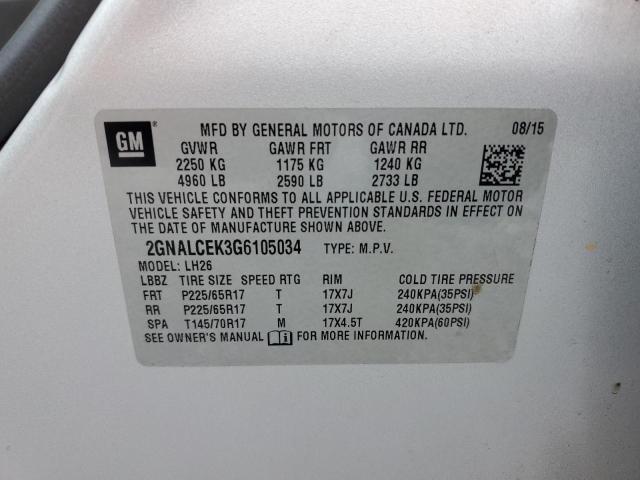 2GNALCEK3G6105034 - 2016 CHEVROLET EQUINOX LT SILVER photo 13