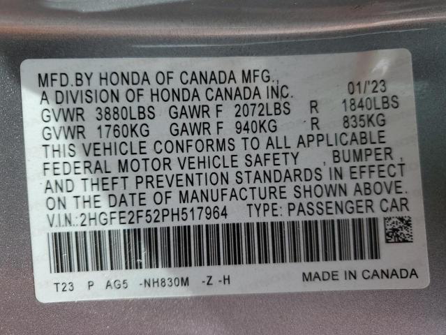 2HGFE2F52PH517964 - 2023 HONDA CIVIC SPORT Сұр фото 13