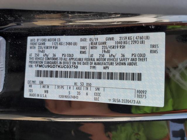 1FMCU9GD7KUC03750 - 2019 FORD ESCAPE SE Negro foto 13