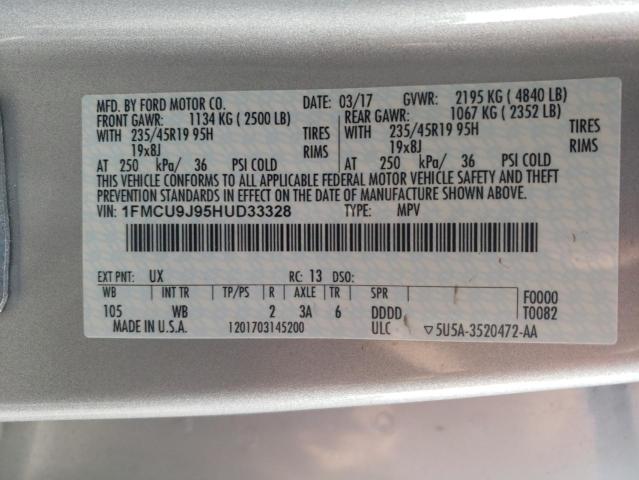 1FMCU9J95HUD33328 - 2017 FORD ESCAPE TITANIUM SILVER photo 13