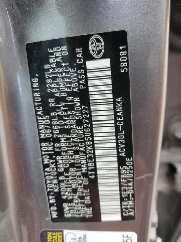 4T1BE32K85U627227 - 2005 TOYOTA CAMRY LE GRAY photo 12