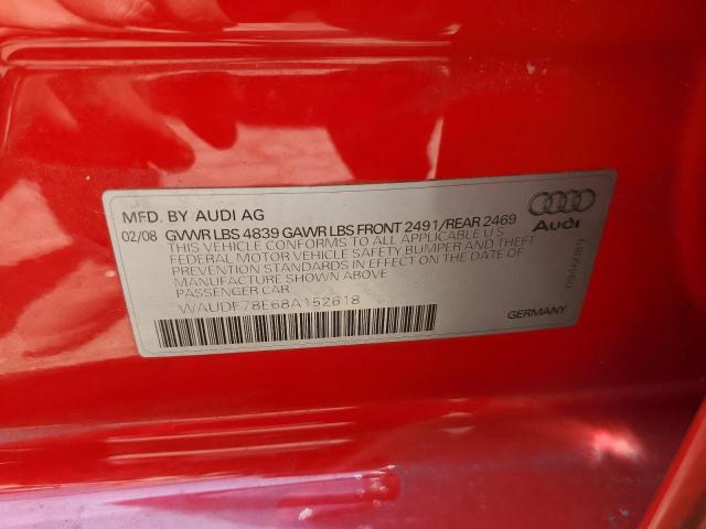 WAUDF78E68A152618 - 2008 AUDI A4 2.0T QUATTRO RED photo 12