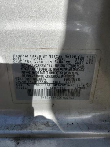 3N1CN7AP0EK460765 - 2014 NISSAN VERSA S SILVER photo 13