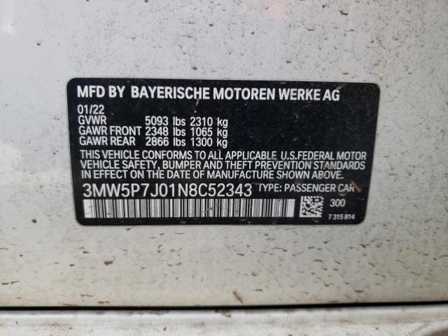 3MW5P7J01N8C52343 - 2022 BMW 330E WHITE photo 12