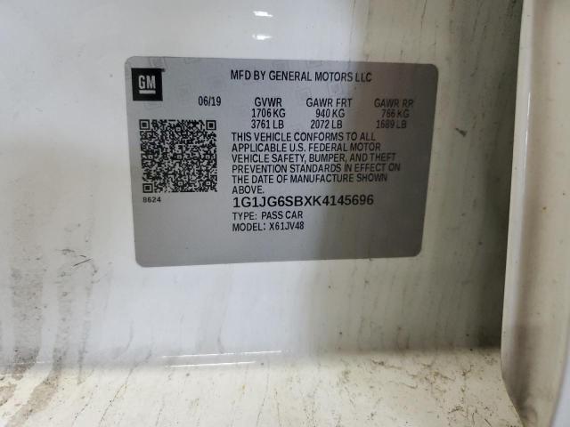 1G1JG6SBXK4145696 - 2019 CHEVROLET SONIC WHITE photo 12