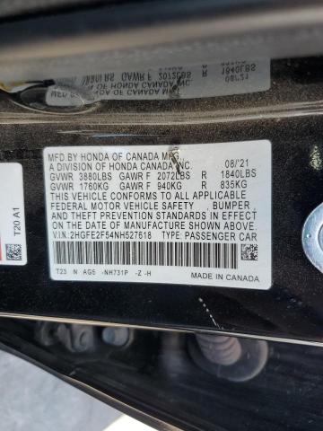 2HGFE2F54NH527618 - 2022 HONDA CIVIC SPORT 黑色 照片 12