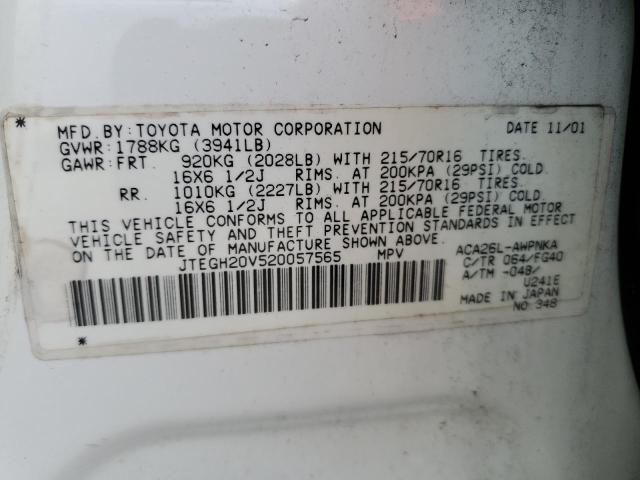 JTEGH20V520057565 - 2002 TOYOTA RAV4 WHITE photo 13