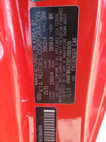 KNAFW6A35B5386809 - 2011 KIA FORTE SX RED photo 12