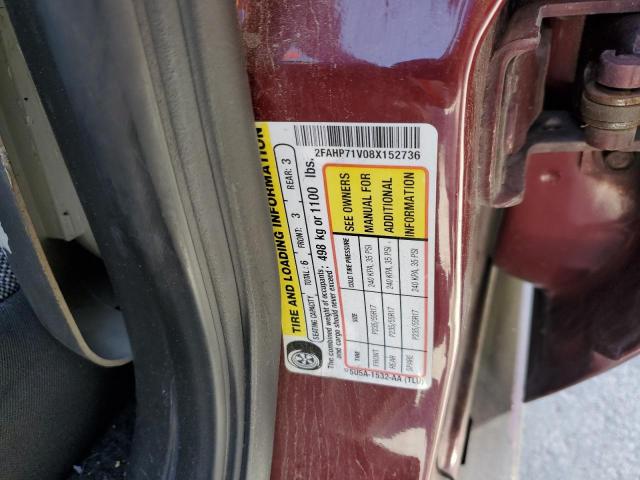 2FAHP71V08X152736 - 2008 FORD CROWN VICT POLICE INTERCEPTOR BURGUNDY photo 12