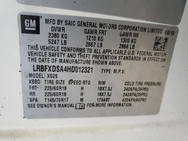 LRBFXDSA4HD012321 - 2017 BUICK ENVISION ESSENCE WHITE photo 13