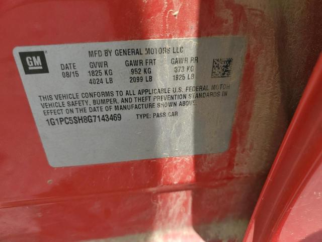 1G1PC5SH8G7143469 - 2016 CHEVROLET CRUZE LIMI LS RED photo 12