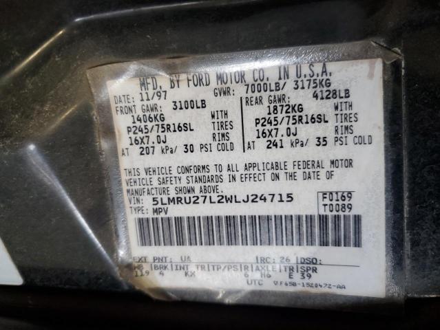 5LMRU27L2WLJ24715 - 1998 LINCOLN NAVIGATOR შავი ფოტო 13