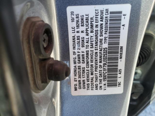 19XFC1F79LE025325 - 2020 HONDA CIVIC EXL Արծաթագույն լուսանկար 12