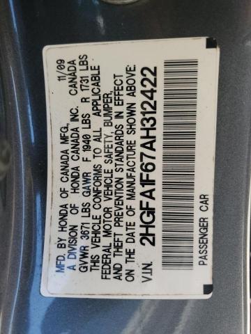 2HGFA1F67AH312422 - 2010 HONDA CIVIC LX-S Մոխրագույն լուսանկար 13