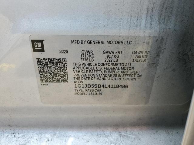 1G1JB5SB4L4118486 - 2020 CHEVROLET SONIC LS 银色 照片 12
